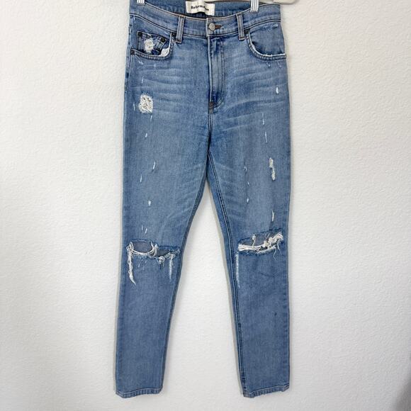 Reformation Womens High Rise Straight Jeans Size 26 Denim Distressed Blue - Picture 1 of 7